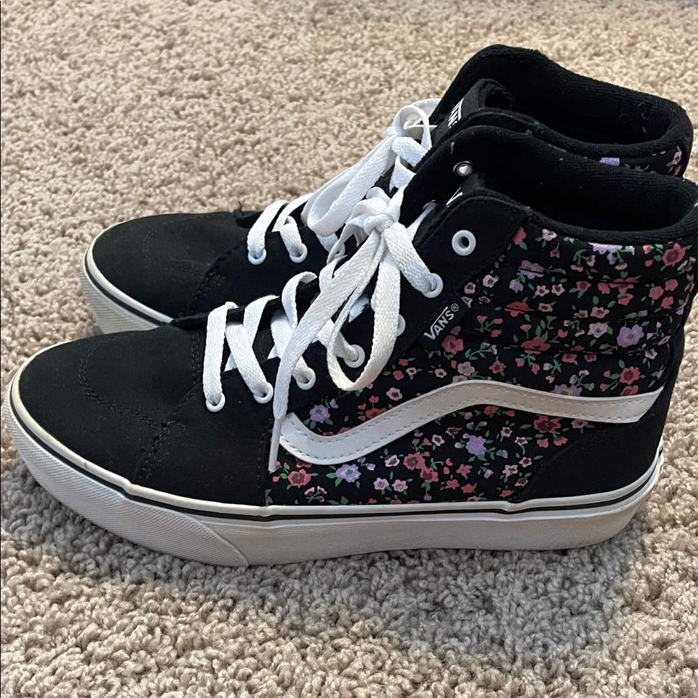 Vans Women's Black Pink Floral High-Top Sneakers, euro38, missy 6.0=women’s 7.5 - Picture 3 of 11